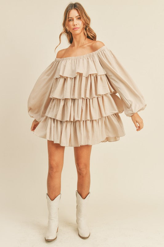 Off White Floral Tulle Tiered Ruffle Dress – Rodarte